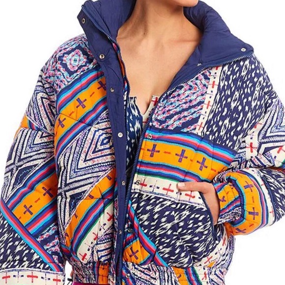 Free People FP Movement Power House Quilted Puffer Lg Blue Pink Jacket Coat - Picture 16 of 16